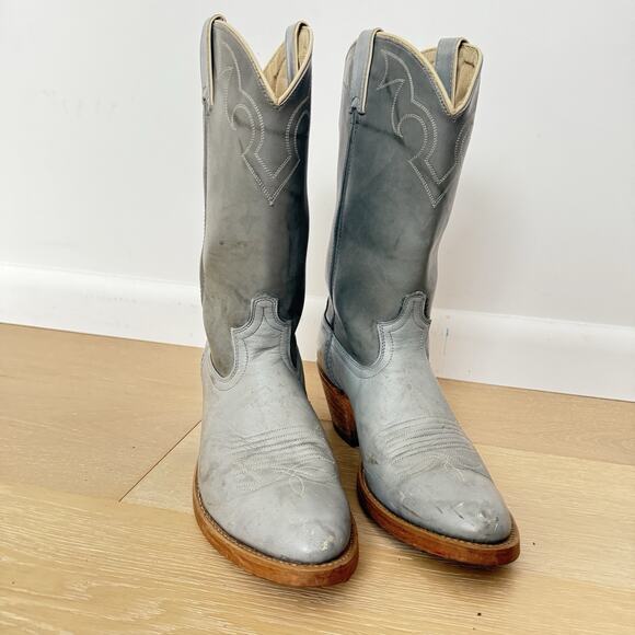 Vintage Dingo 5935 Gray 2 Tone Leather Pull On Cowboy Western Boots Men's Sz 9.5